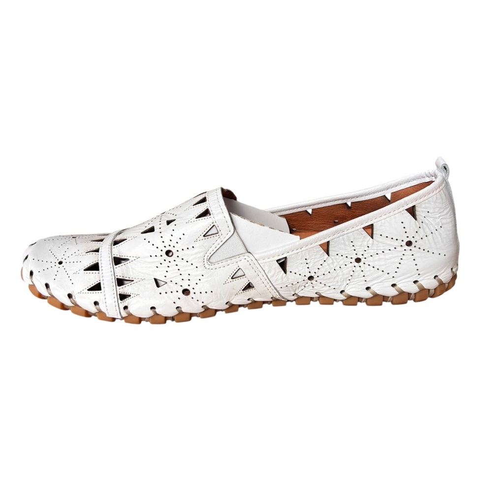 Spring Step Fusaro White Leather Laser Cut Women’s Flats - Picture 3 of 8